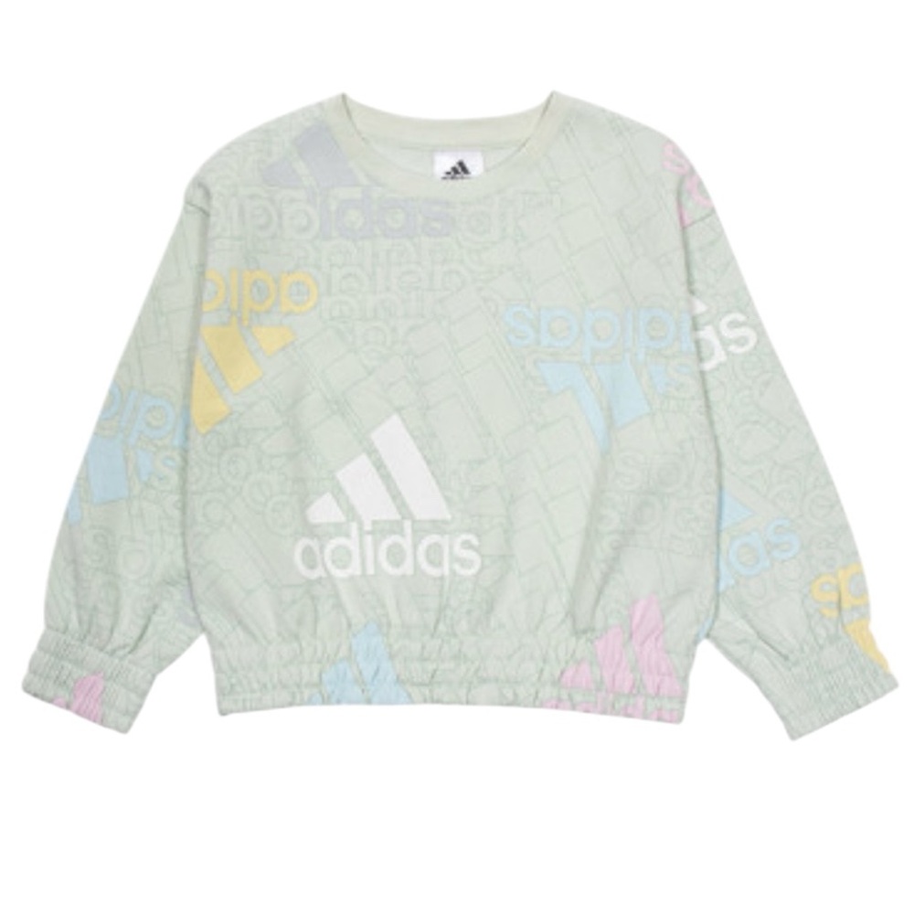 NWT Adidas Girls' Linen Green YG AOP Crewneck Pullover - Size Medium
